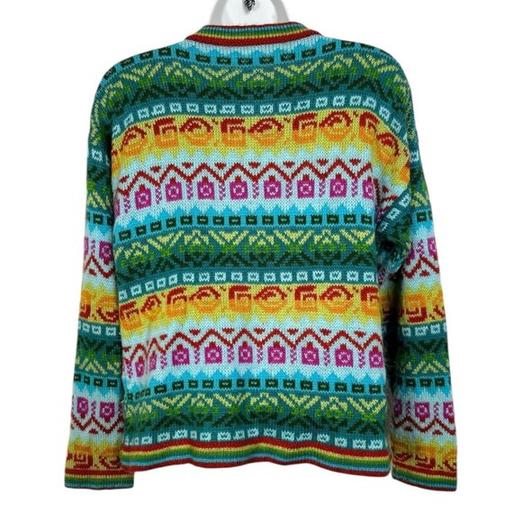 Colorful Geometric Knit Zip Up Cardigan Sweater Multicolor Rainbow Boho Small XS - Picture 6 of 7